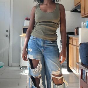 Derek Heart Olive Ribbed Tank Top
